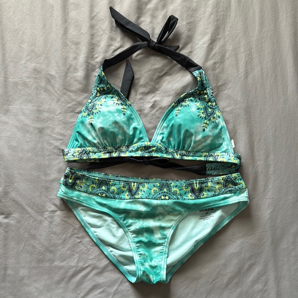 Prana Aqua/Dark Gray Bikini Bottom and Top